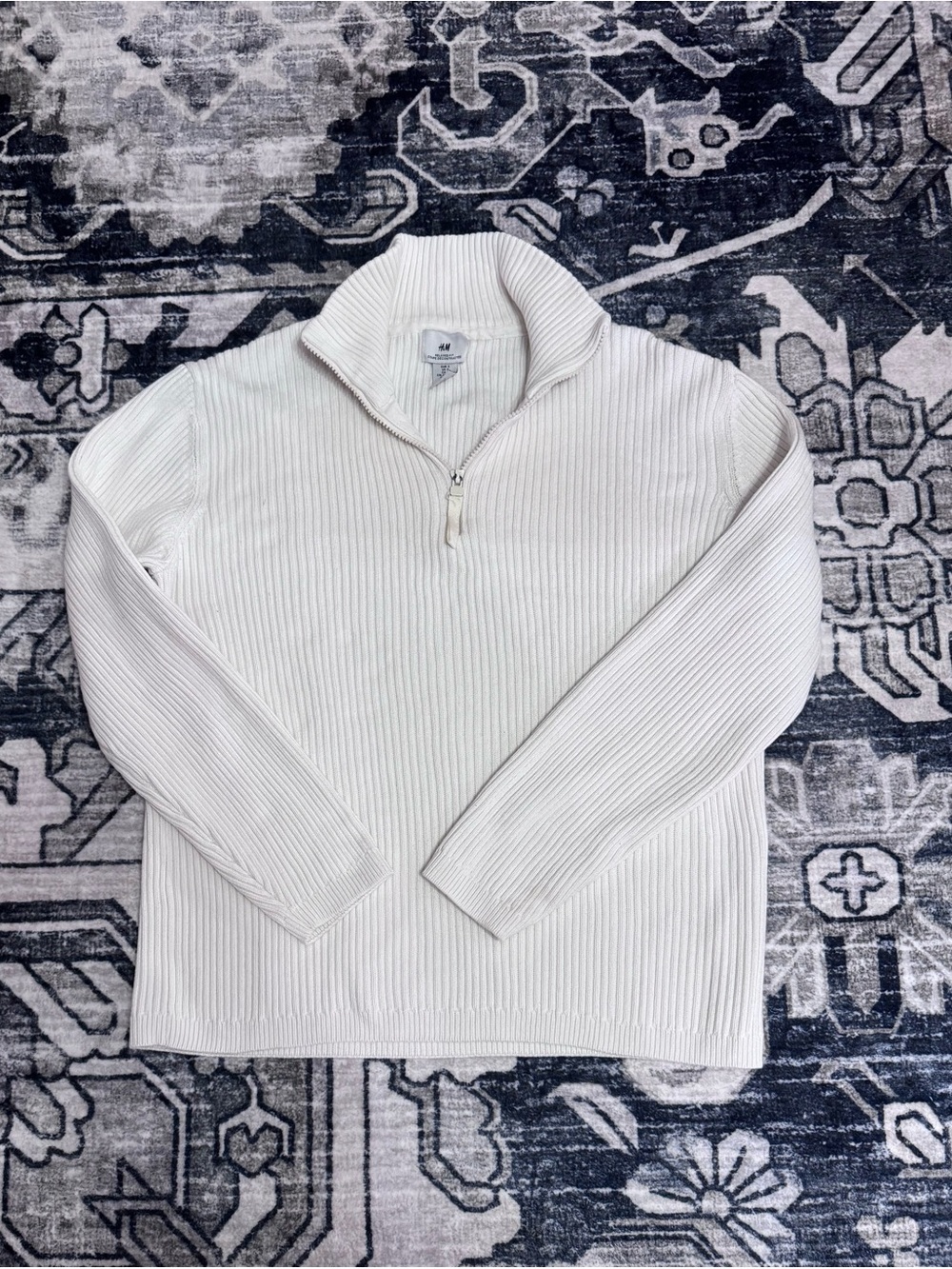 H&M White Ribbed Quarter-Zip Crew Sweater size Small